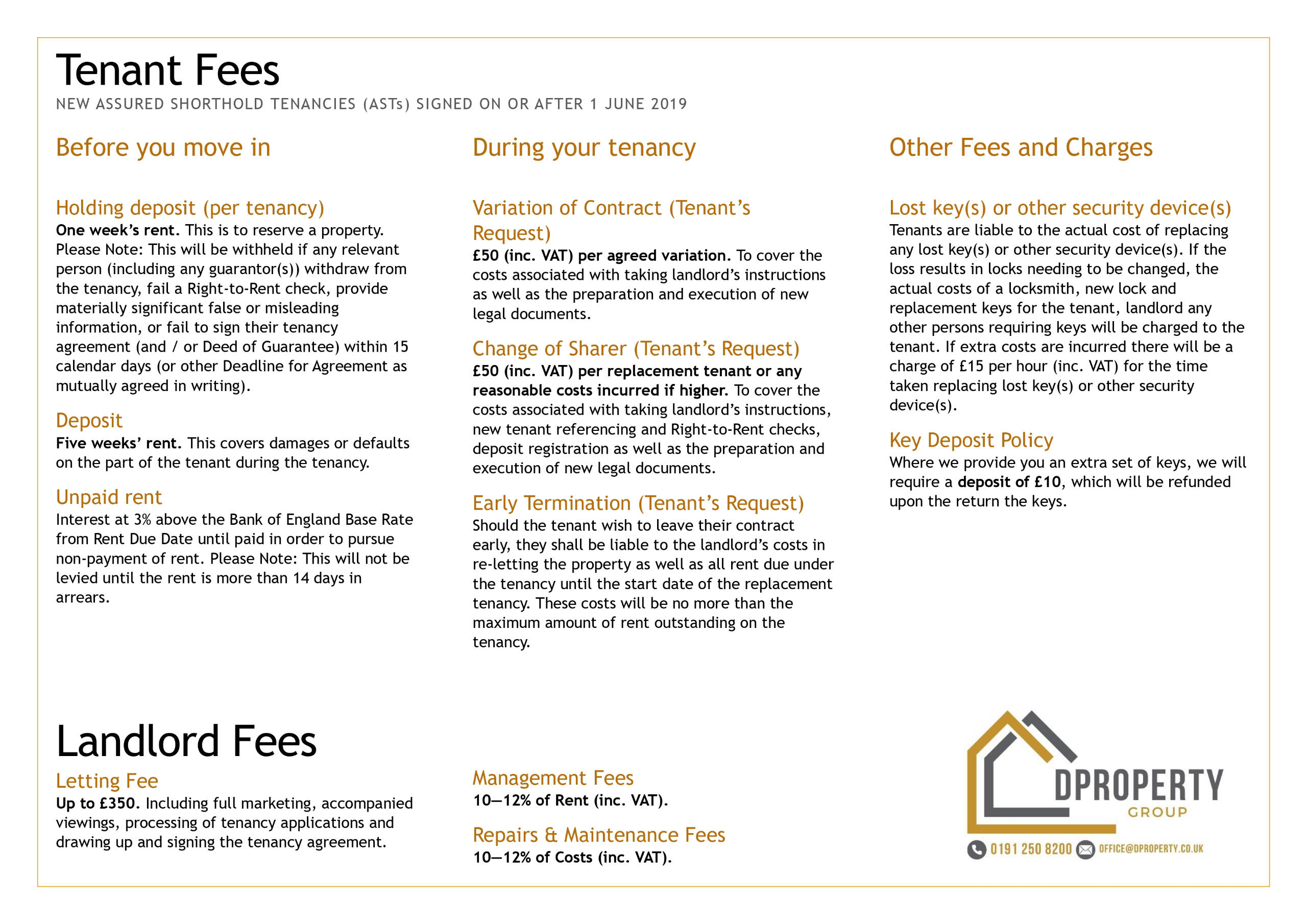 Dproperty Tenant Landlord Fees