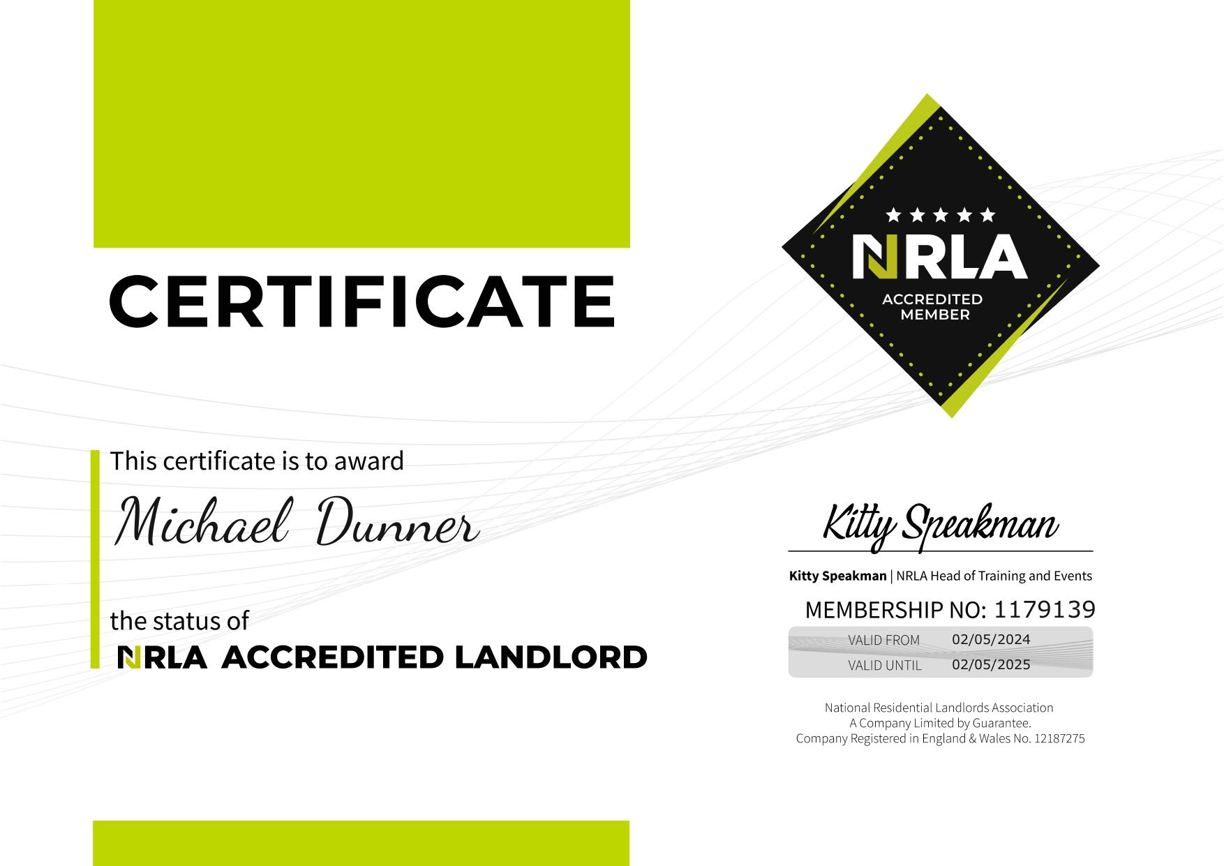 NRLA Certificate