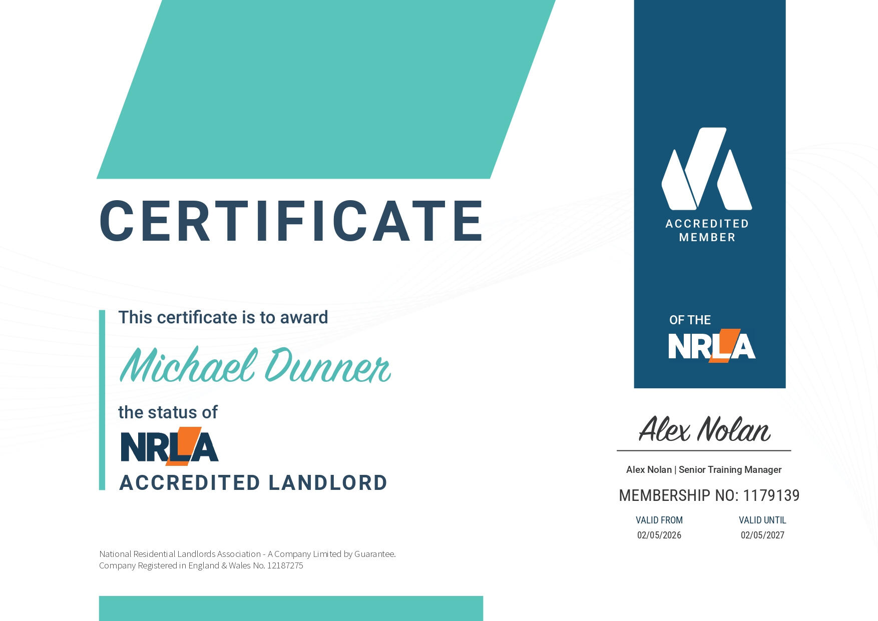NRLA Certificate