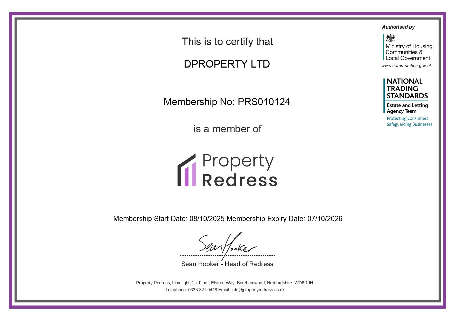 PRS Certificate
